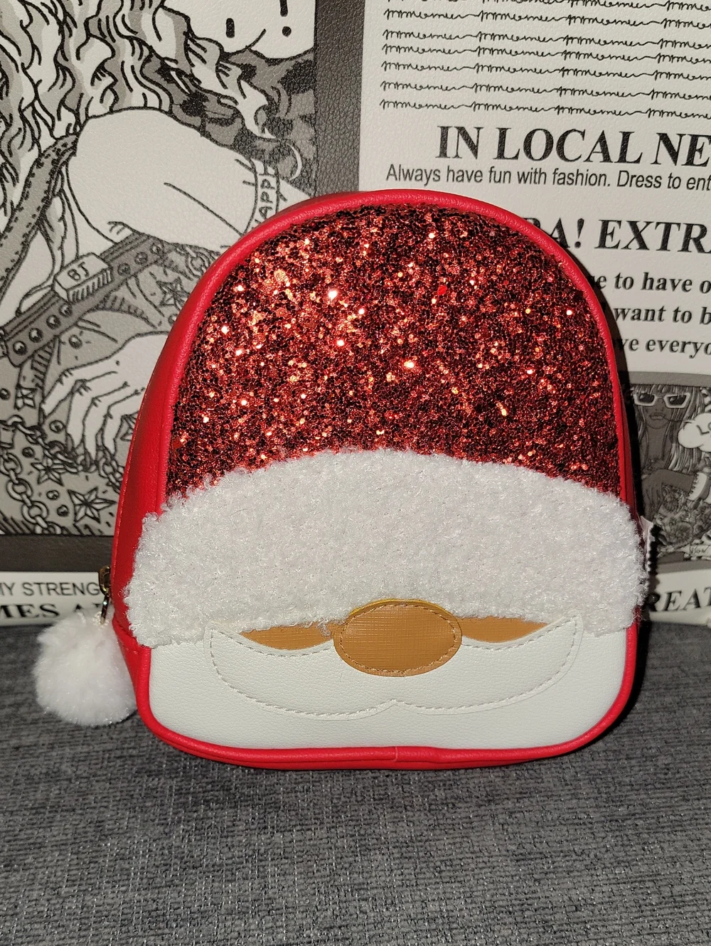 Bath & Body Works Red Glitter Santa Mini Cosmetic Pouch